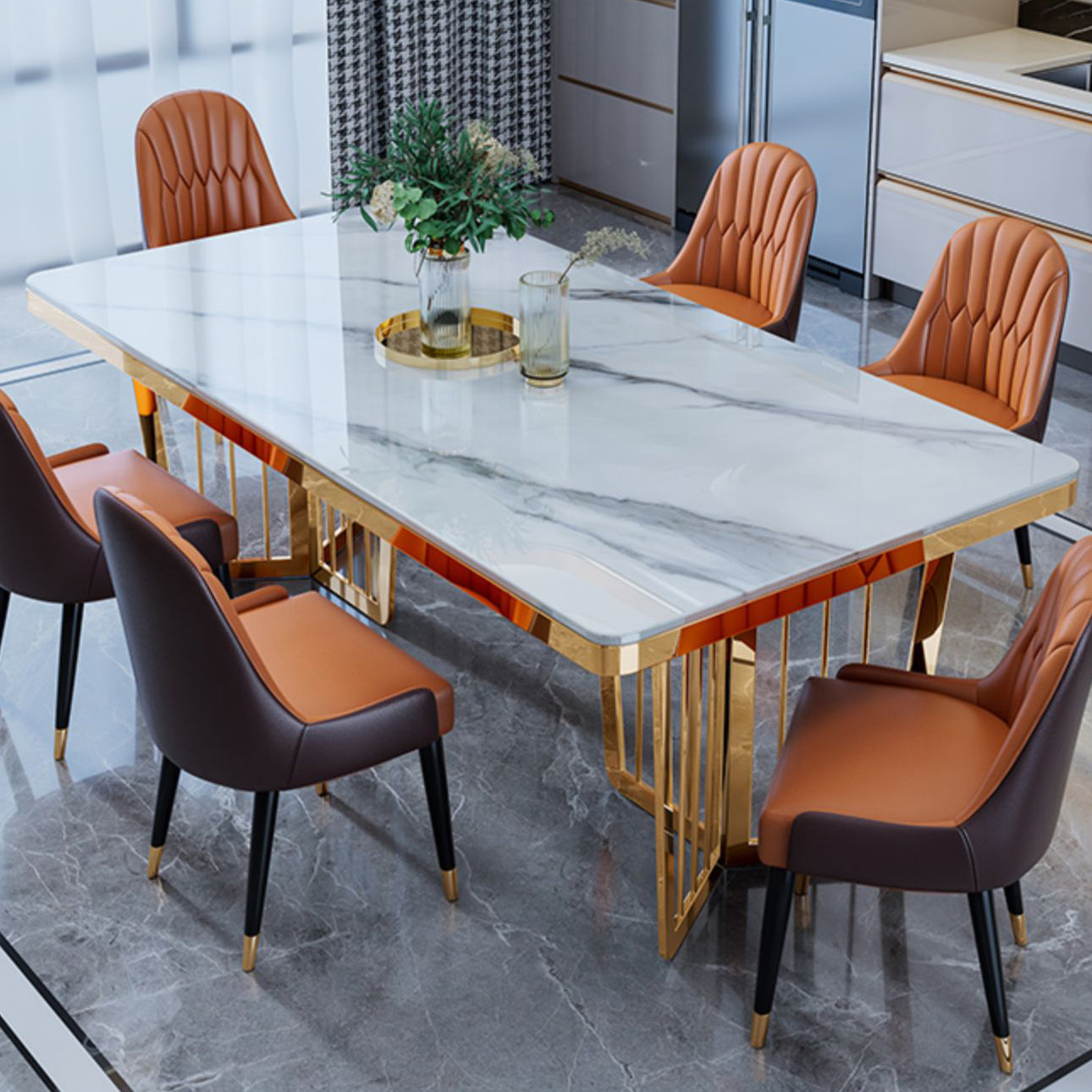 Traditional Luxury Dining Table Black Marble Rectangle Dining Table for Home