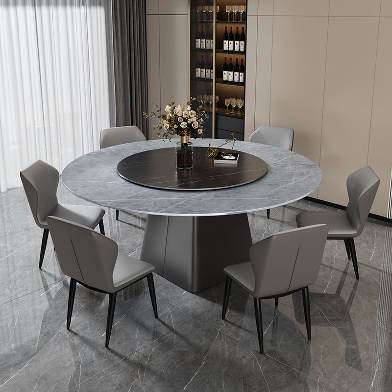 Stone Round Table Contemporary Dining Site Table with Turntable