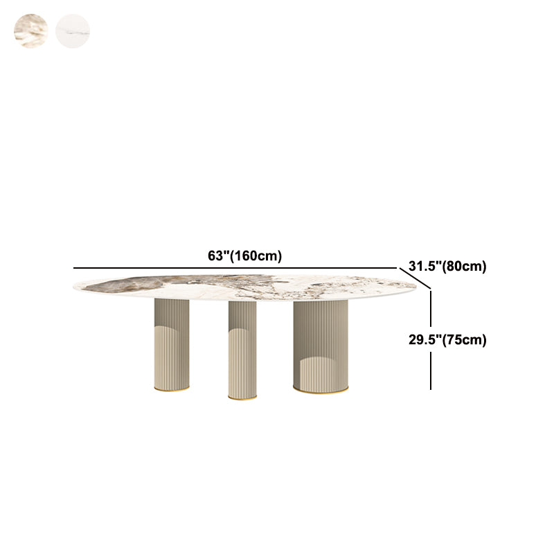 Luxury Oval Dining Table Sintered Stone Top White Metal Base Table