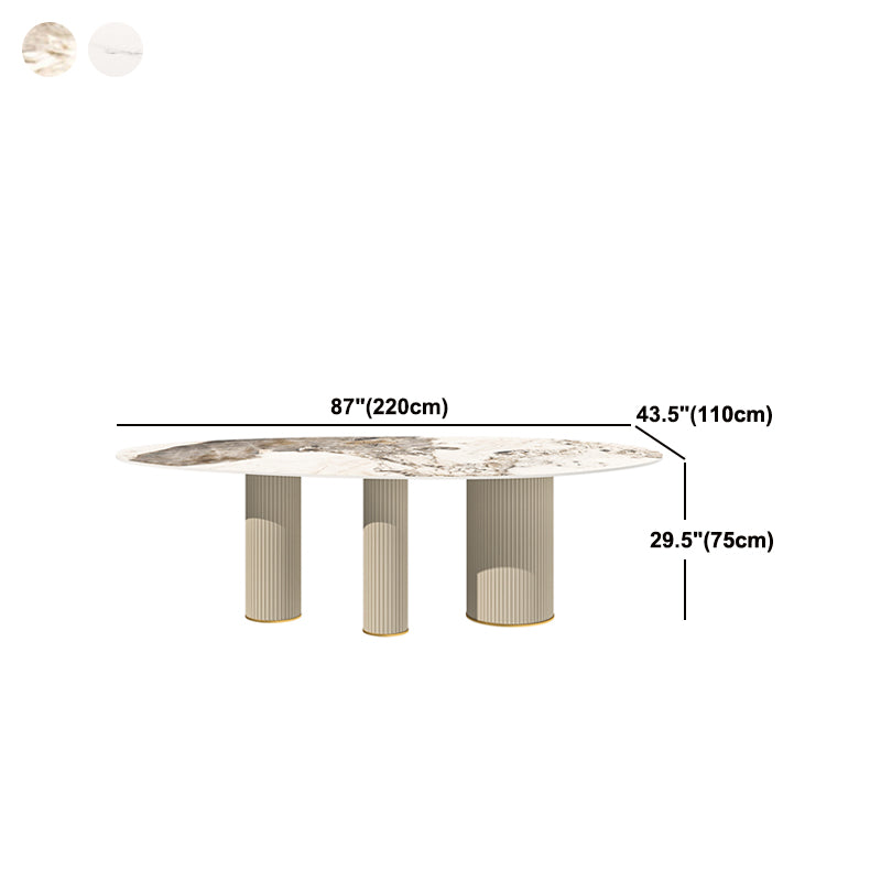 Luxury Oval Dining Table Sintered Stone Top White Metal Base Table