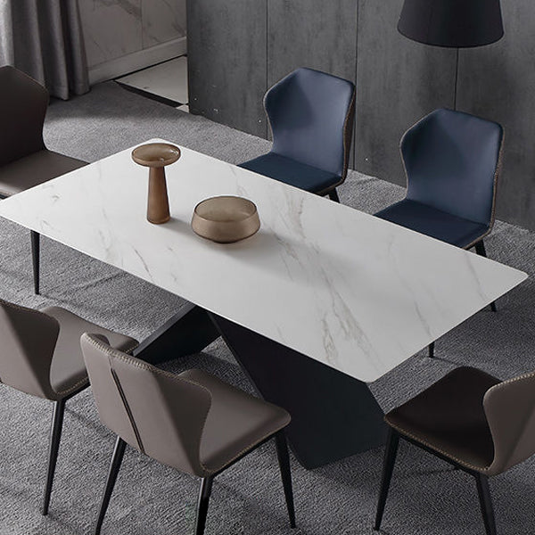 Black Frame Pedestal Casual Dining Table Modern Rectangle Dining Table with Stone Top