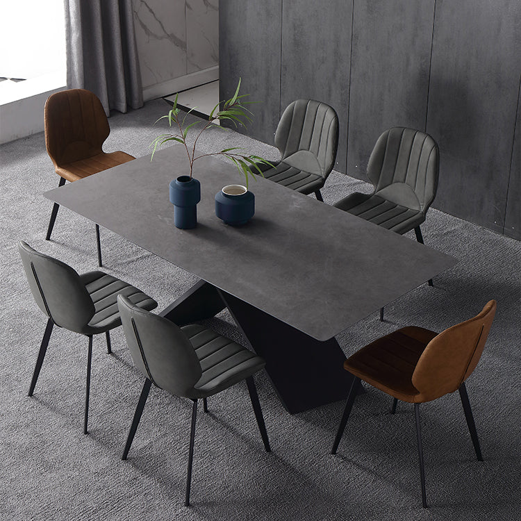 Black Frame Pedestal Casual Dining Table Modern Rectangle Dining Table with Stone Top