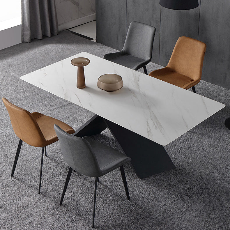 Black Frame Pedestal Casual Dining Table Modern Rectangle Dining Table with Stone Top