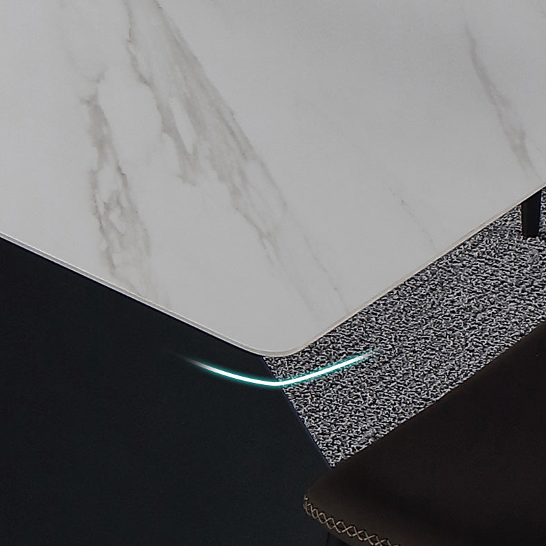 Black Frame Pedestal Casual Dining Table Modern Rectangle Dining Table with Stone Top