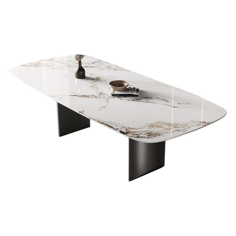 Metal Traditional Luxury Rectangle Table Sintered Stone Table with Double Pedestal Base