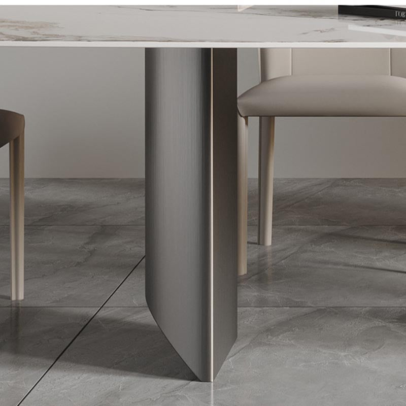 Metal Traditional Luxury Rectangle Table Sintered Stone Table with Double Pedestal Base