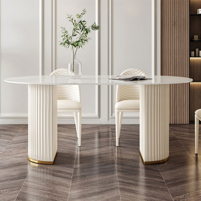 Metal Contemporary Oval Dining Table Sintered Stone Top Table for Dining Room
