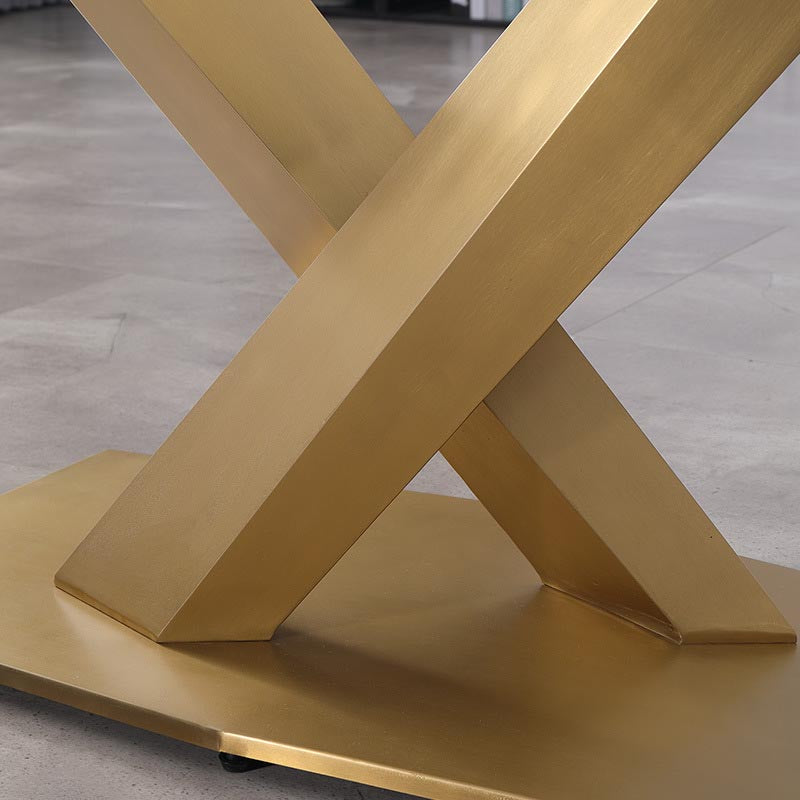 Metal Traditional Luxury Rectangle Dining Table Sintered Stone Top Table with Pedestal