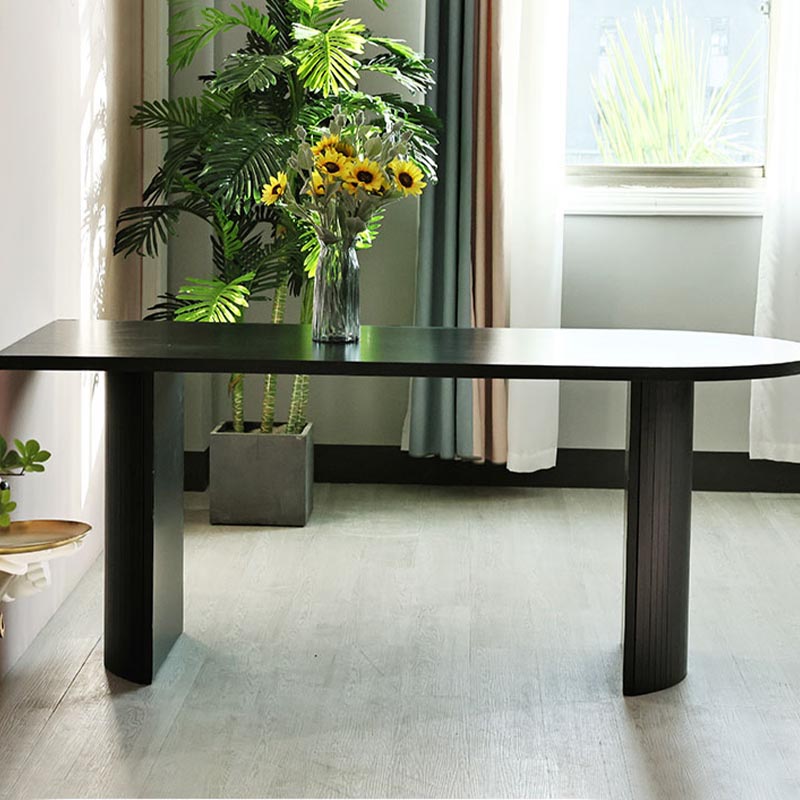Free Form Black Dining Table Wood Table Contemporary with Double Pedestal