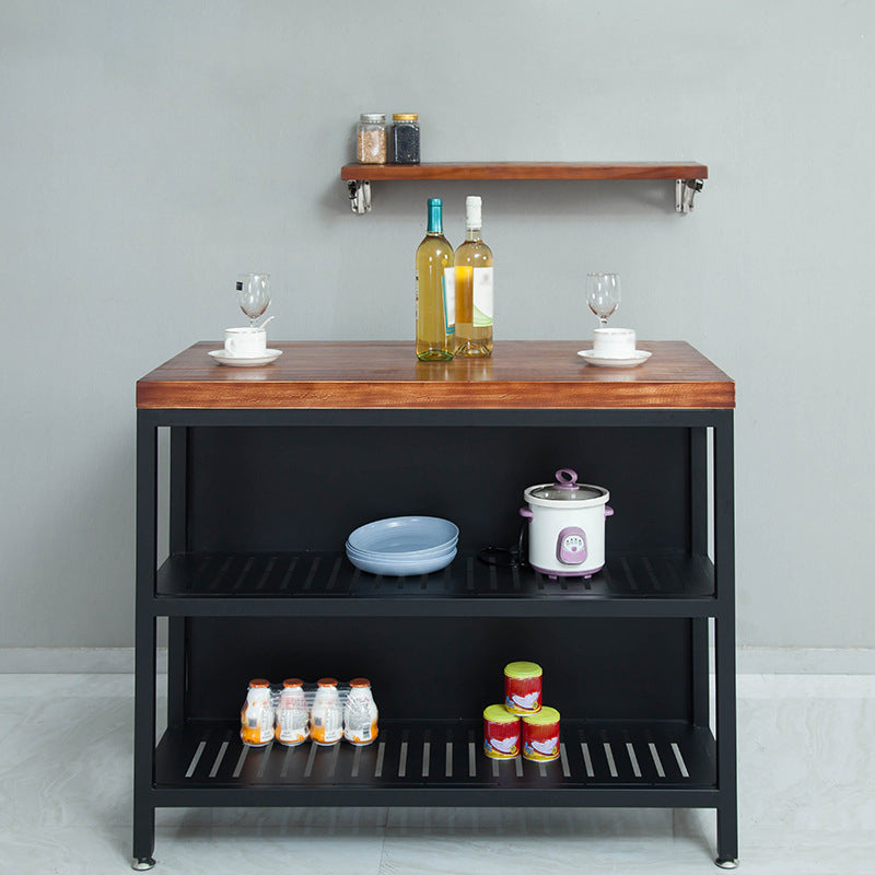 Industrial Stationary Kitchen Island table Wood Rectangular Kitchen Island table