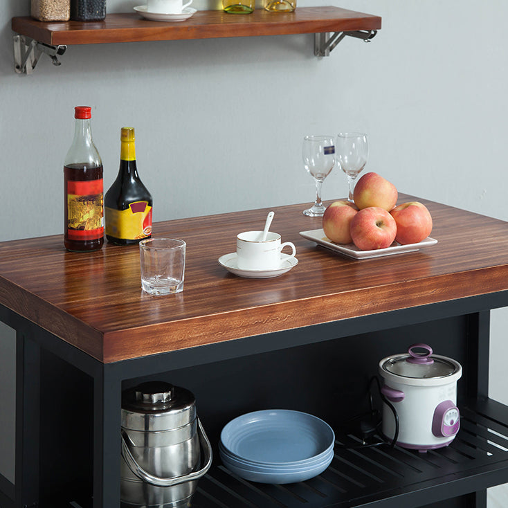 Industrial Stationary Kitchen Island table Wood Rectangular Kitchen Island table