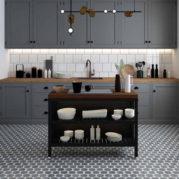 Industrial Stationary Kitchen Island Set Wood Rectangular Island Table