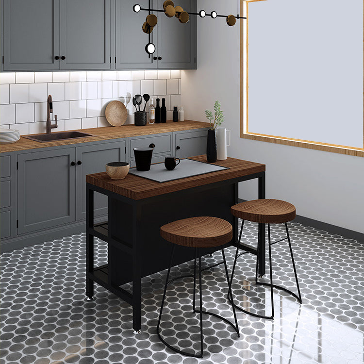 Industrial Stationary Kitchen Island Set Wood Rectangular Island Table