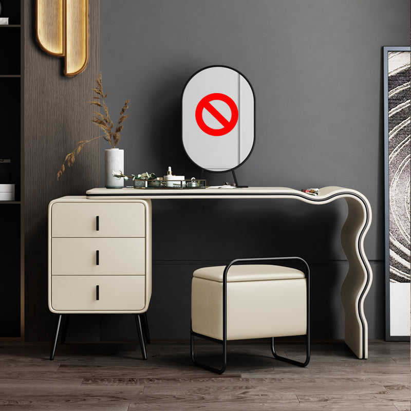 3 Drawers Make-up Vanity Set, 28.74" H Leather Vanity with Stool & Mirror