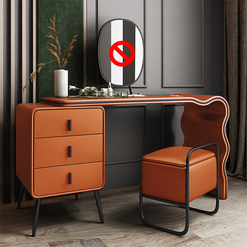 3 Drawers Make-up Vanity Set, 28.74" H Leather Vanity with Stool & Mirror