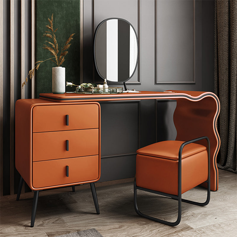 3 Drawers Make-up Vanity Set, 28.74" H Leather Vanity with Stool & Mirror