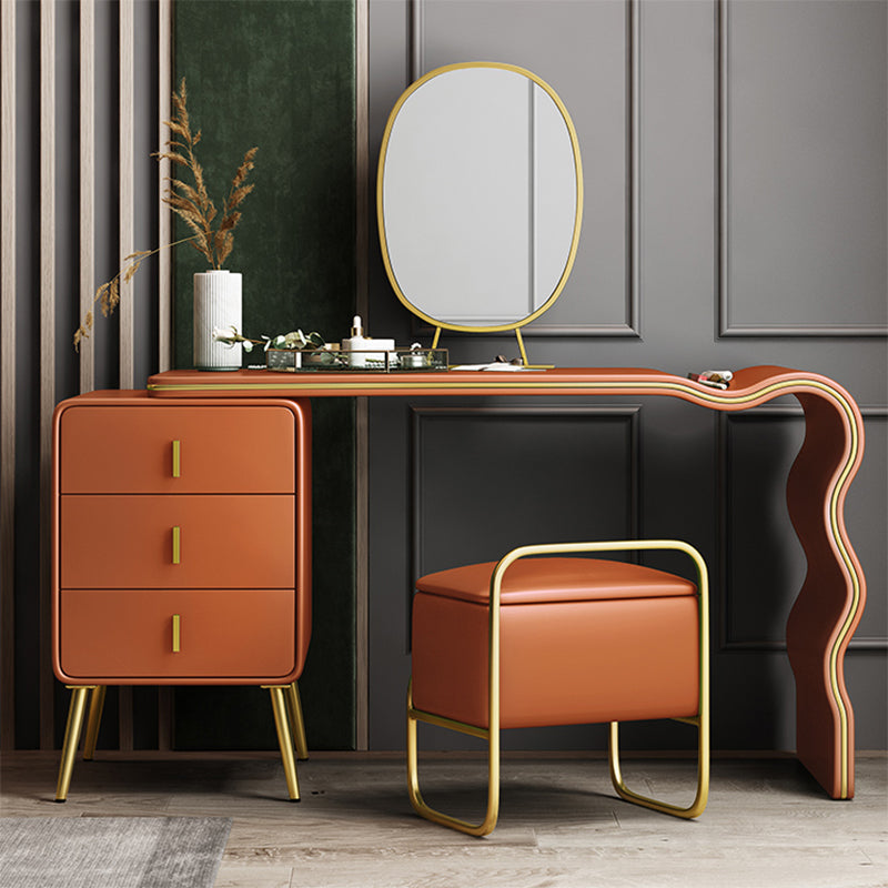 3 Drawers Make-up Vanity Set, 28.74" H Leather Vanity with Stool & Mirror