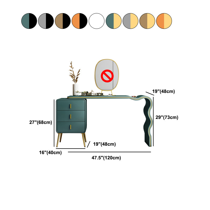 3 Drawers Make-up Vanity Set, 28.74" H Leather Vanity with Stool & Mirror