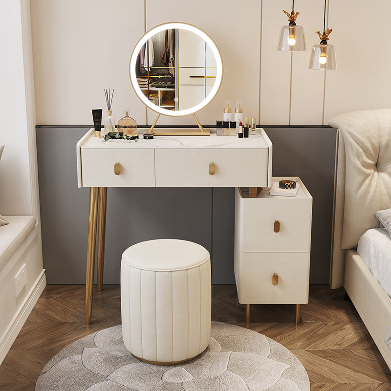 2/4-Drawer Vanity Makeup Table Set Vanity Stool - 15.57" D x 30.71" H Vanity White