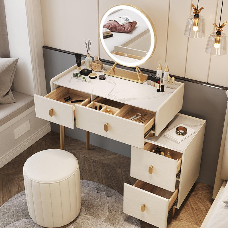 2/4-Drawer Vanity Makeup Table Set Vanity Stool - 15.57" D x 30.71" H Vanity White