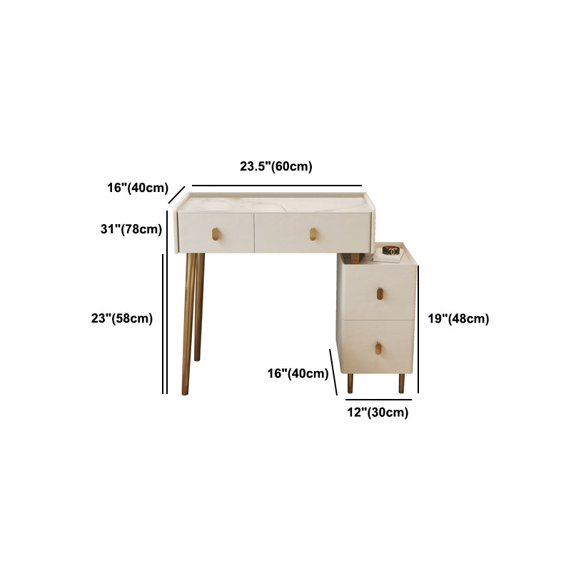 2/4-Drawer Vanity Makeup Table Set Vanity Stool - 15.57" D x 30.71" H Vanity White