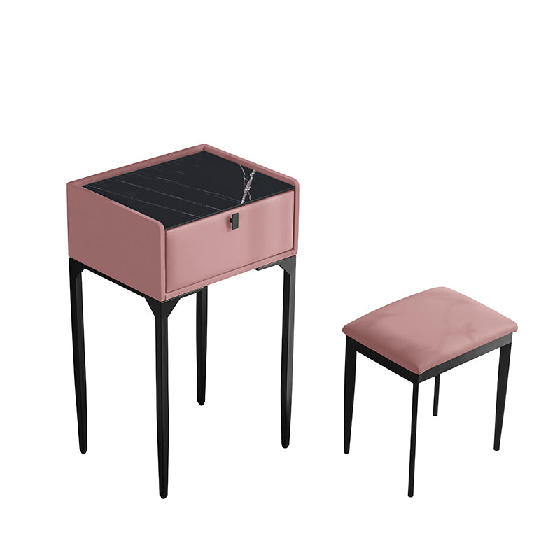 Wood/Stone Vanity Set with Stool, 1 Drawer Modern Dresser - 30.7" H