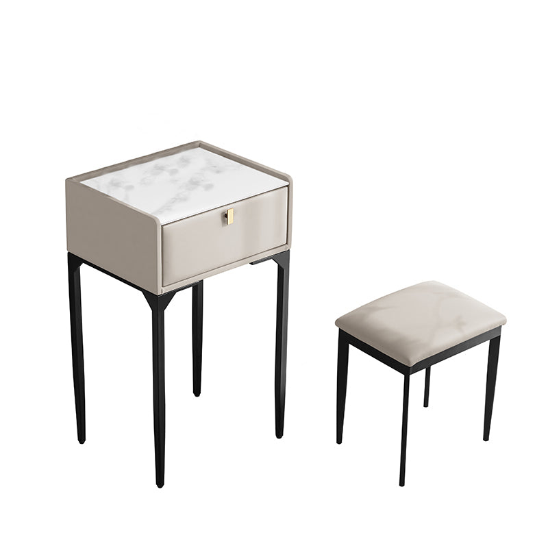 Wood/Stone Vanity Set with Stool, 1 Drawer Modern Dresser - 30.7" H