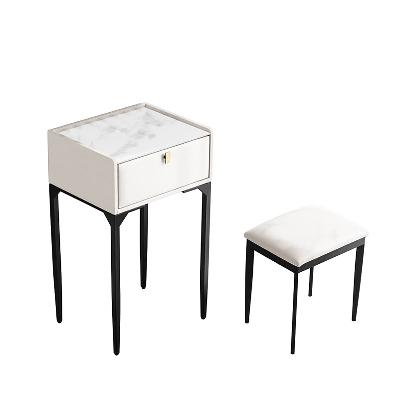 Wood/Stone Vanity Set with Stool, 1 Drawer Modern Dresser - 30.7" H