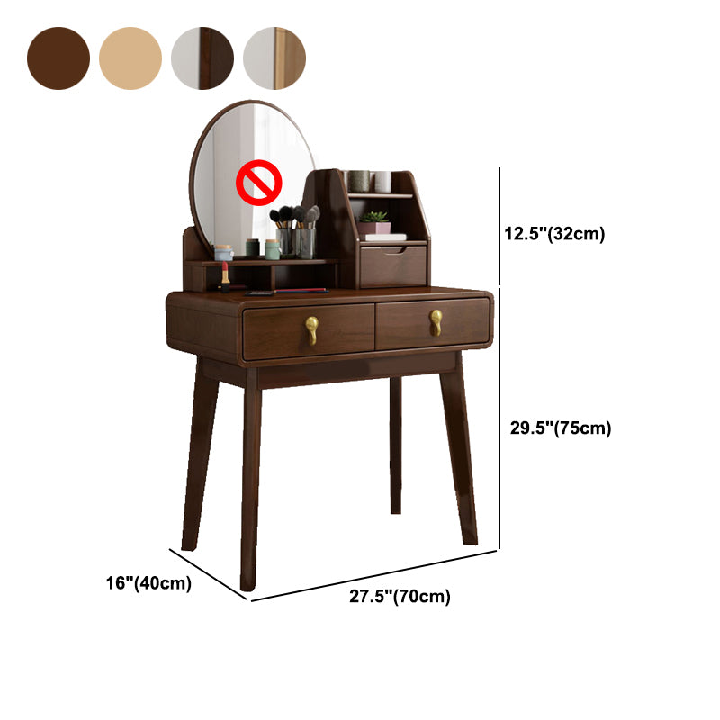 Natural/Brown Wooden Vanity with Mirror, 2 Drawers Dresser - 27.56"/31.5" W
