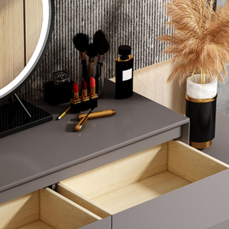 Gray Wooden Vanity, 31.5"/39.4" Wide Makeup Vanity Set with Stool