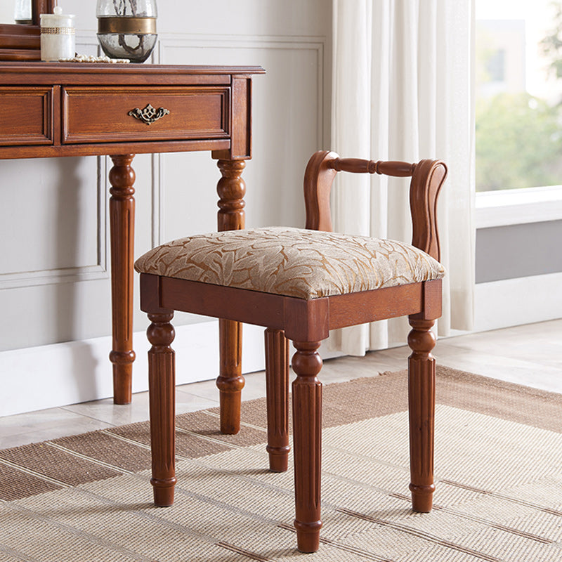 Solid Wood Vanity Desk, 2 Drawers With Mirror & Padded Stool, 29.92" H