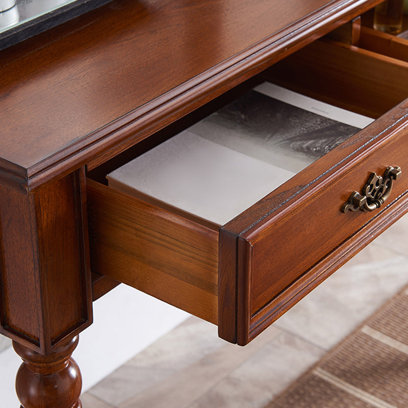 Solid Wood Vanity Desk, 2 Drawers With Mirror & Padded Stool, 29.92" H