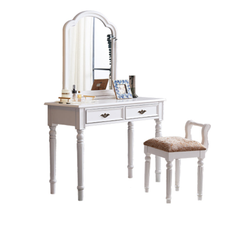 Solid Wood Vanity Desk, 2 Drawers With Mirror & Padded Stool, 29.92" H