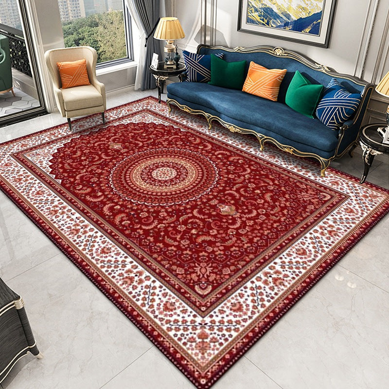 Traditional Medallion Print Carpet Polyester Rug Stain Resistant Area Rug for Living Room