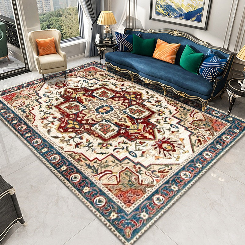 Traditional Medallion Print Carpet Polyester Rug Stain Resistant Area Rug for Living Room