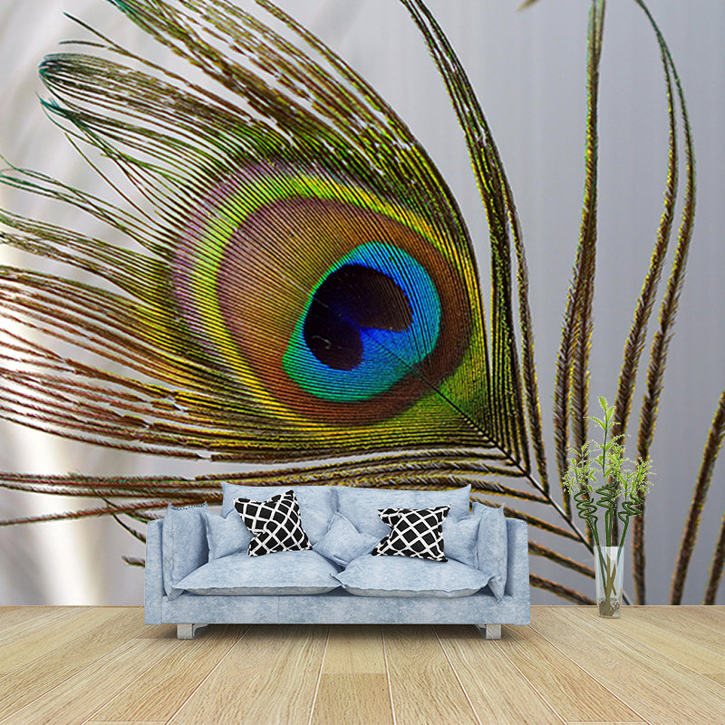 Lifelike Wall Mural Peacock Feather Pattern Drawing Room Wall Mural