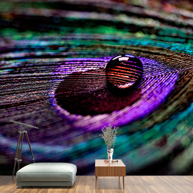 Lifelike Wall Mural Peacock Feather Pattern Drawing Room Wall Mural