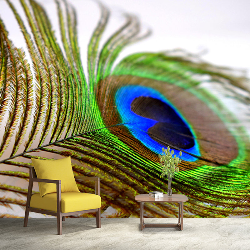 Lifelike Wall Mural Peacock Feather Pattern Drawing Room Wall Mural