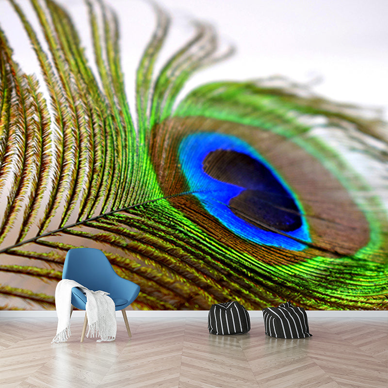 Lifelike Wall Mural Peacock Feather Pattern Drawing Room Wall Mural