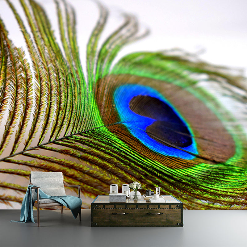 Lifelike Wall Mural Peacock Feather Pattern Drawing Room Wall Mural