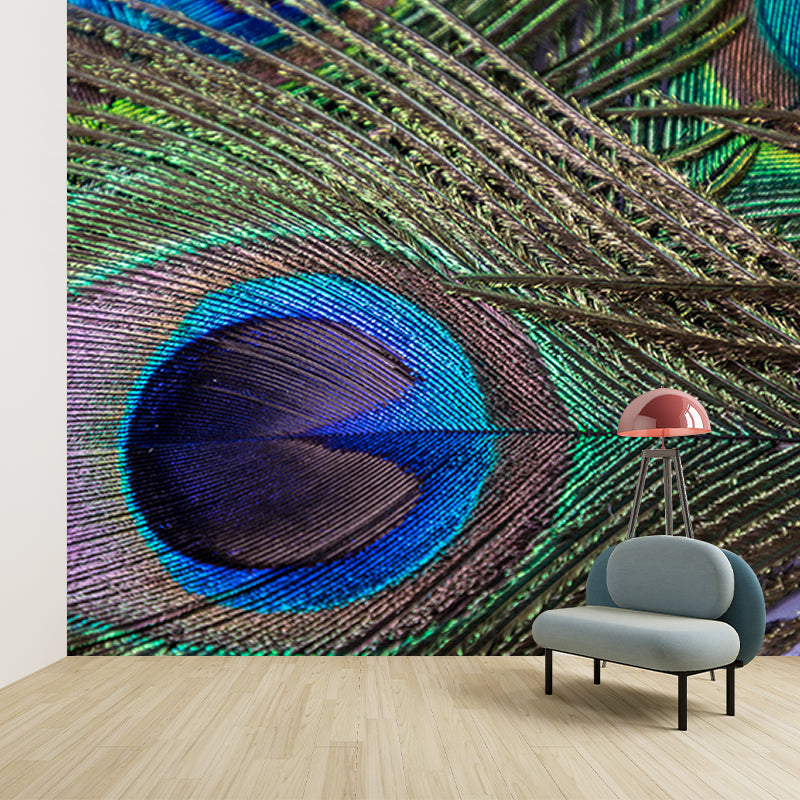 Lifelike Wall Mural Peacock Feather Pattern Drawing Room Wall Mural