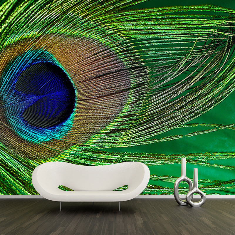 Pleasing Wall Mural Peacock Feather Print Living Room Wall Mural