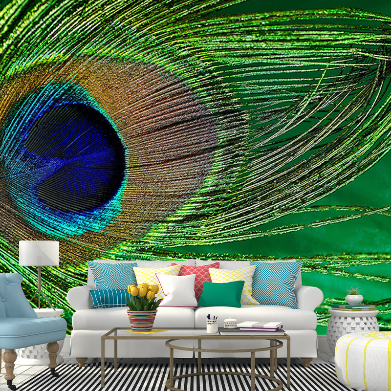 Pleasing Wall Mural Peacock Feather Print Living Room Wall Mural