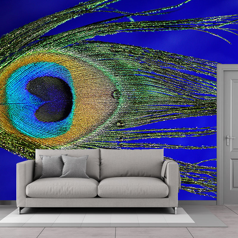 Pleasing Wall Mural Peacock Feather Print Living Room Wall Mural