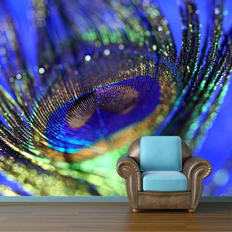 Pleasing Wall Mural Peacock Feather Print Living Room Wall Mural