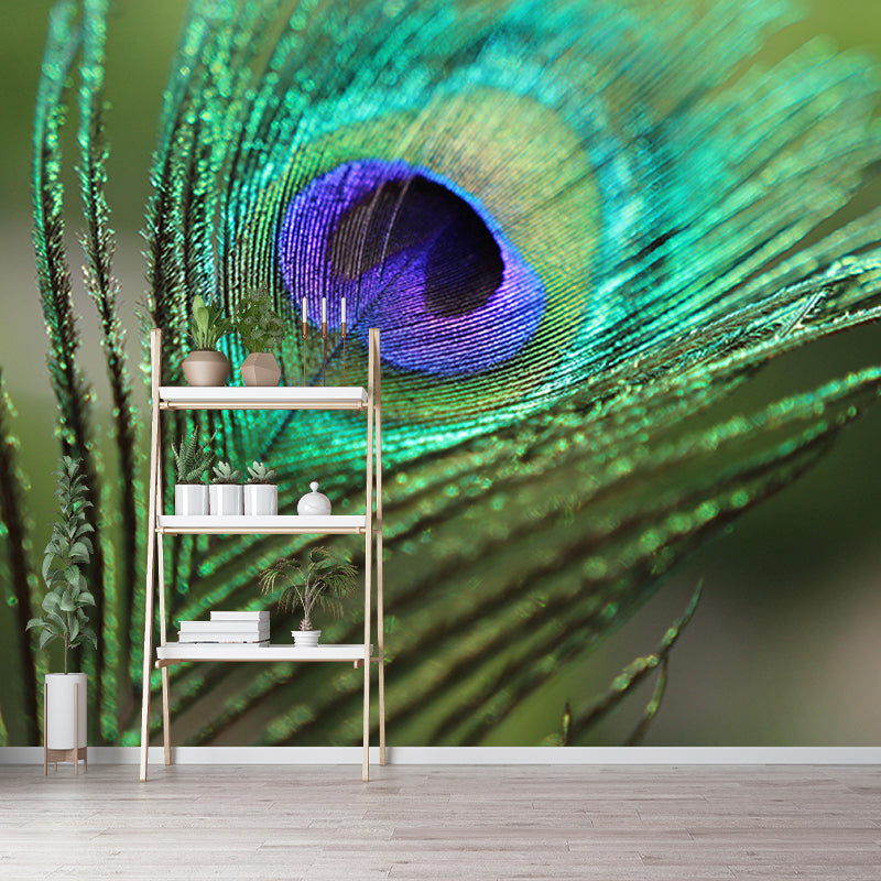 Pleasing Wall Mural Peacock Feather Print Living Room Wall Mural