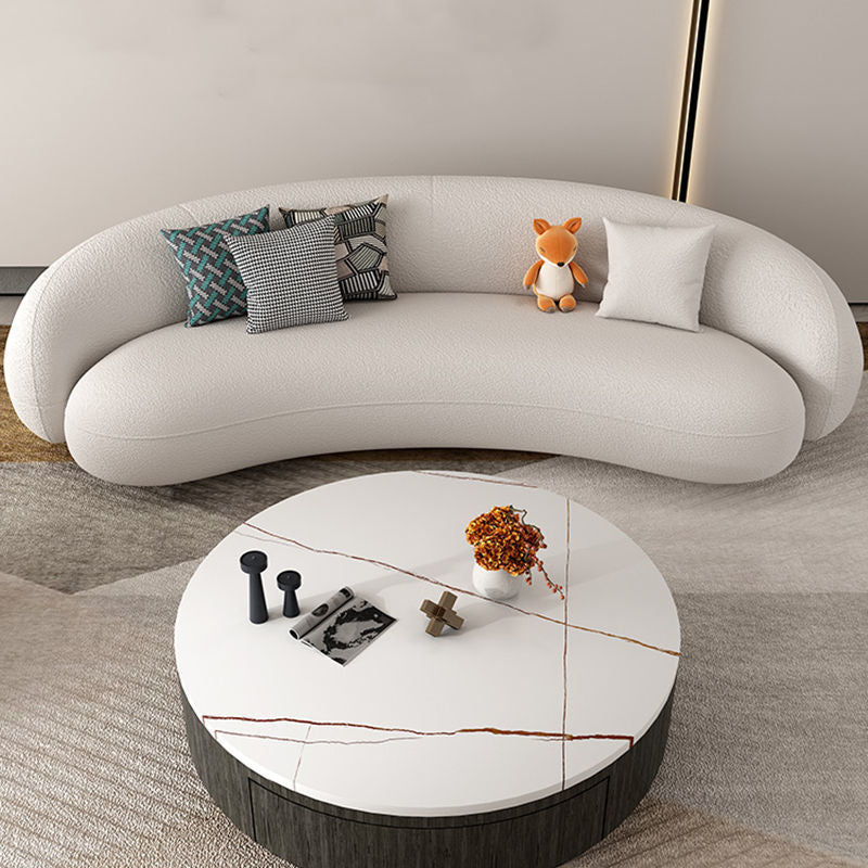 Modern White/grey Wool Curved Sofa Tight Back Stationary Sectional