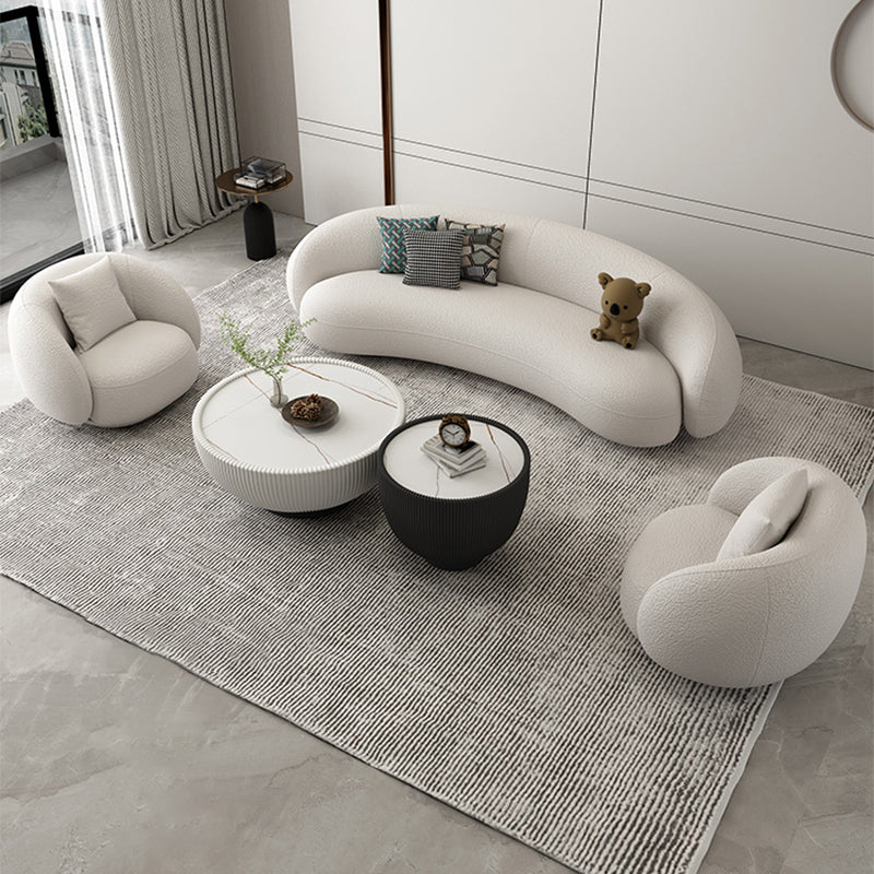Modern White/grey Wool Curved Sofa Tight Back Stationary Sectional