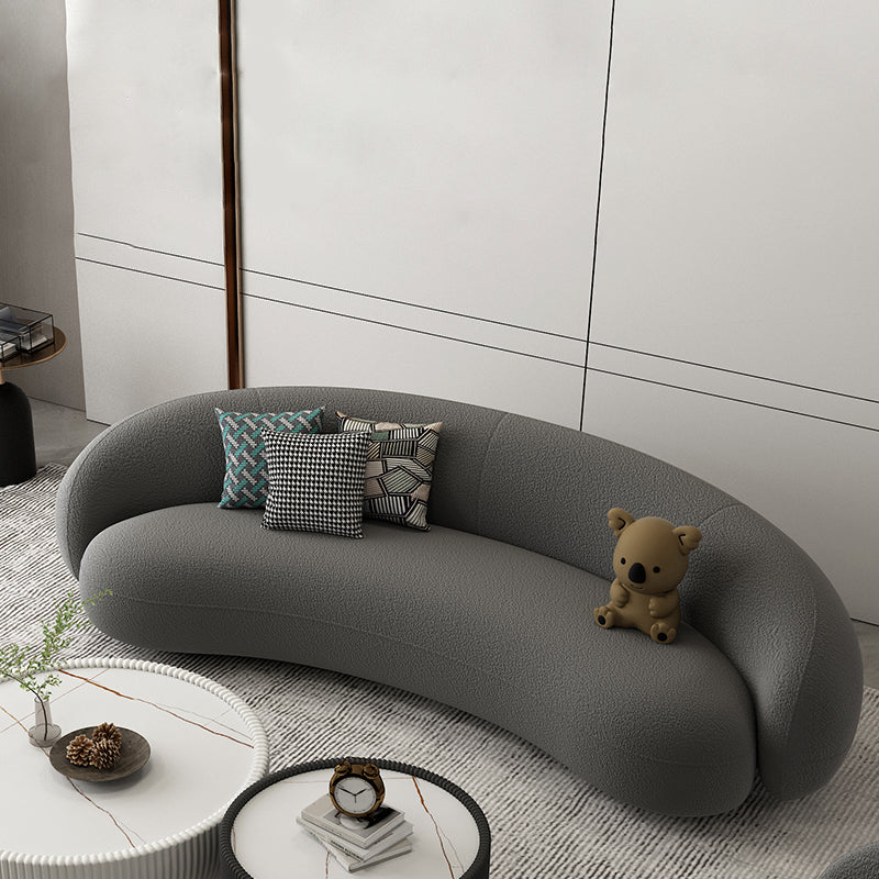 Modern White/grey Wool Curved Sofa Tight Back Stationary Sectional
