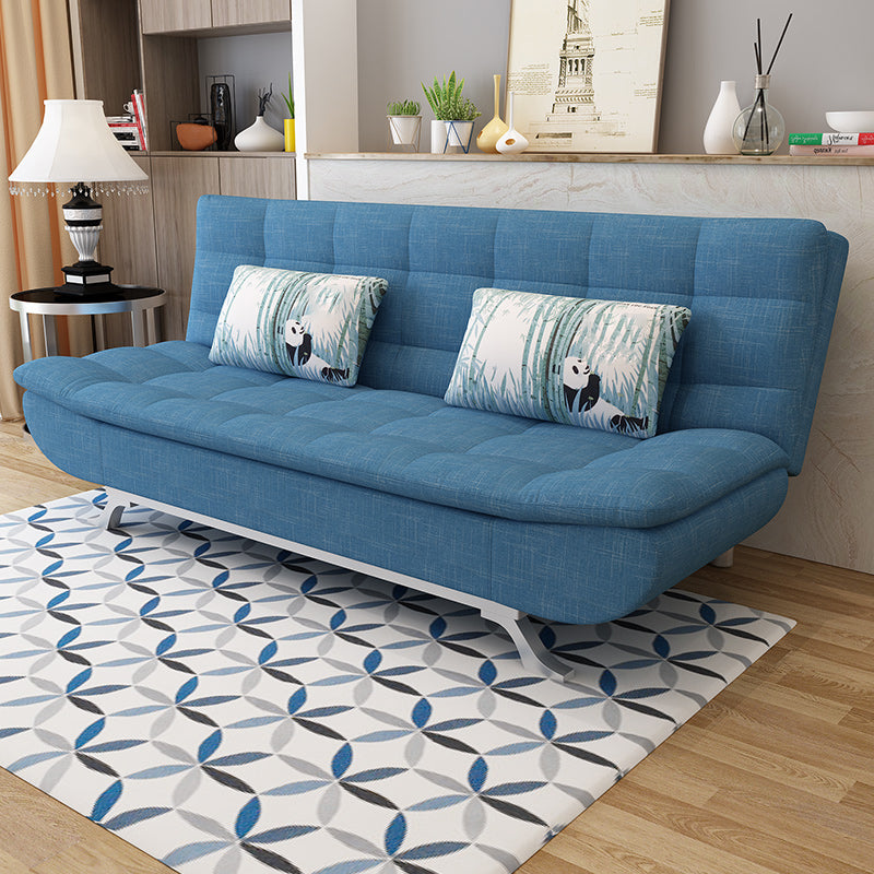 Cotton Blend and Faux Leather Contemporary Armless Biscuit Back Sofa Bed